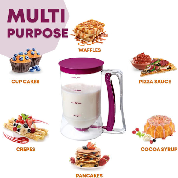 900 ml manuell smetdispenser, pannkakssmetdispenser, perfekt för muffins, pannkakor, ett viktigt verktyg för bakning i köket [lila]