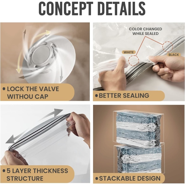 Cube vakuumförvaringspåsar för kläder - 4-pack (80×100×38cm) | Platsbesparande påsar för sängkläder, kuddar, täcken | 2-i-1-ventil för enkel komprimering