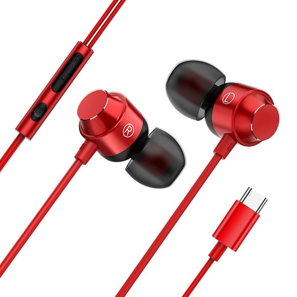Type-c Usb-c In-ear øretelefon Headset Hovedtelefon øretelefoner med ledningsstyret mikrofon Red Free Size
