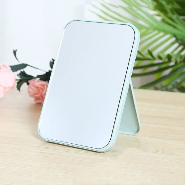 Sminkspegel Bärbar spegel Stor resespegel Fashionabla skönhetsspegel med justerbart stativ Fyrkantig minimalistisk skrivbordsspegel (blå)