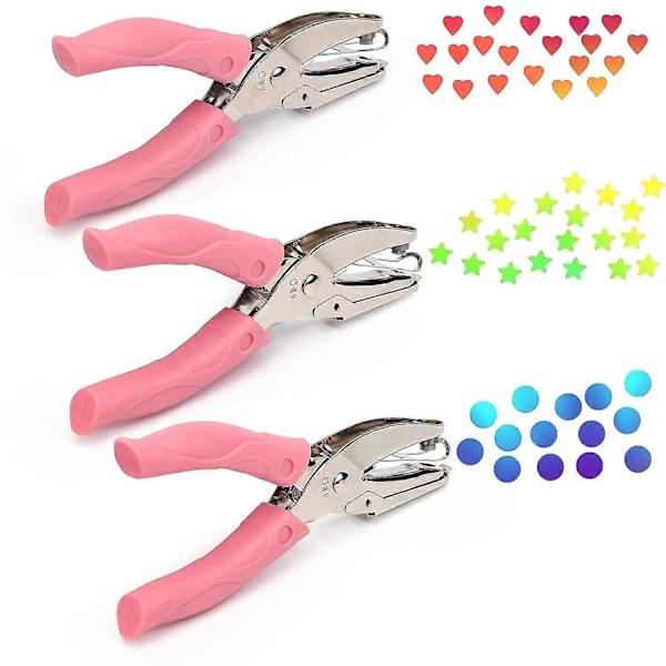 3 kpl Paper Punch Coolrunner Kädessä pidettävä metallinen yksittäinen DIY tähti/sydän-paperileikkuri