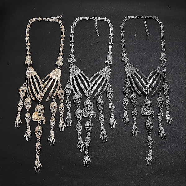 Gotisk Dødningehoved Halskæde Punk Dødningehoved Kvast Choker Halskæde Dødningehoved Klo Halloween Halskæde Smykker gold
