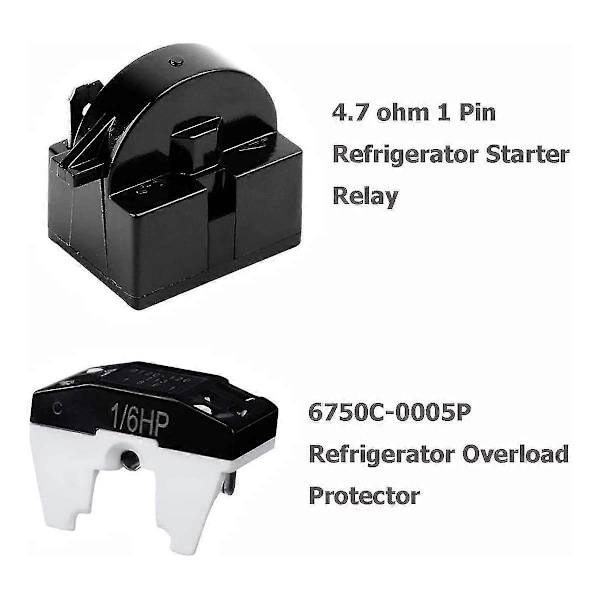 Kylskåpskompressorrelä och överbelastningssats 5 set, qp2-4r7 4,7 ohm 1 stift PTC startreläer och 6750c-0005p skydd