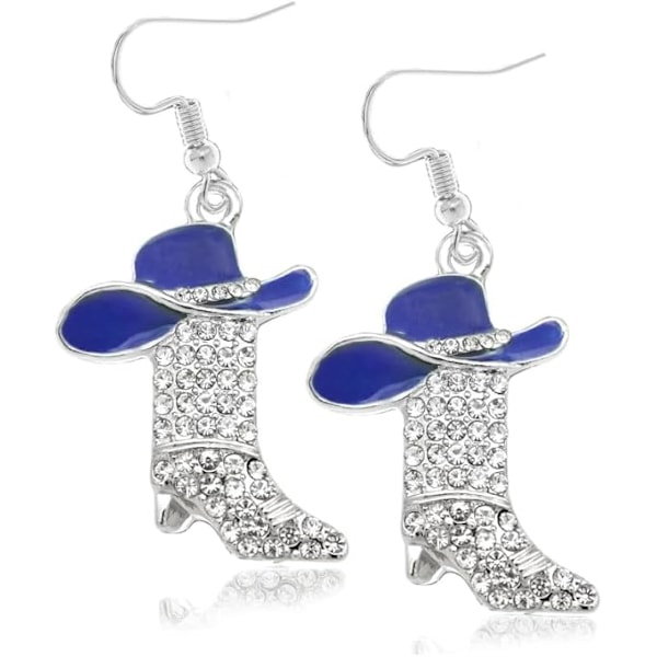 Western Boots Hat Rhinestone Øreringe Blå Hypoallergen Letvægts Drop Dangle Øreringe til Kvinder Cowgirl Cowboy