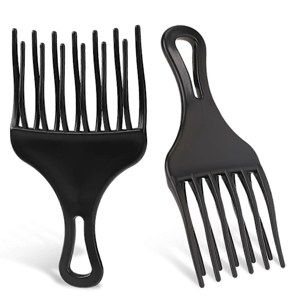 2 stk. Hår Pick Kamme - Afro Styling Kam til Krøllet Naturligt Hår - Store & Små Plastik Brede Tand Picks