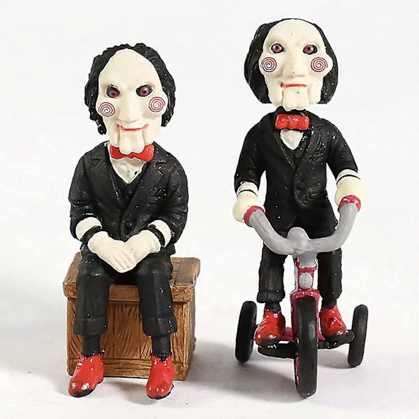 Horrorfilm Model Legetøj, 2\" Mini Horrorfilm Merchandise, Klassisk Horrorfilm Saw Billy Jigsaw Figur med Cykelboks Telefonpose Nøglering Figur Dukke,