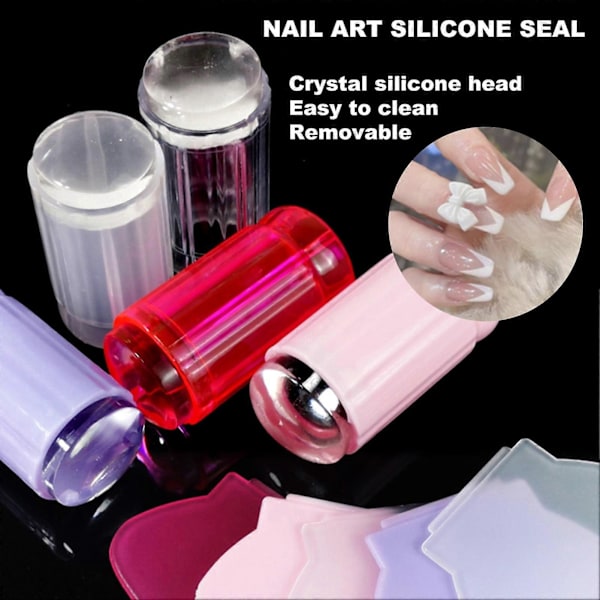 Negle Stempler Avtakbar Kunstverk Laging med Skrape Silikon Tetning Negle Stempling Utskriftstips Verktøy for Manikyr QinHai Translucent White