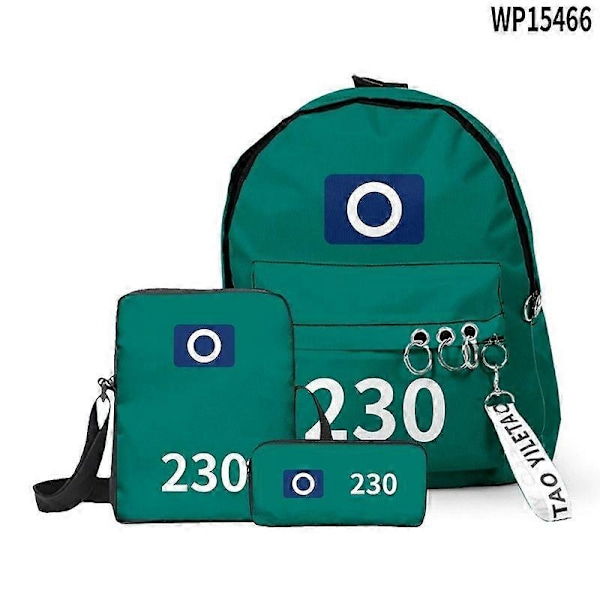3PC Squid Season 2 Survival Game -reppu, kolmiosainen reppusetti pojille ja tytöille 230 Only backpack
