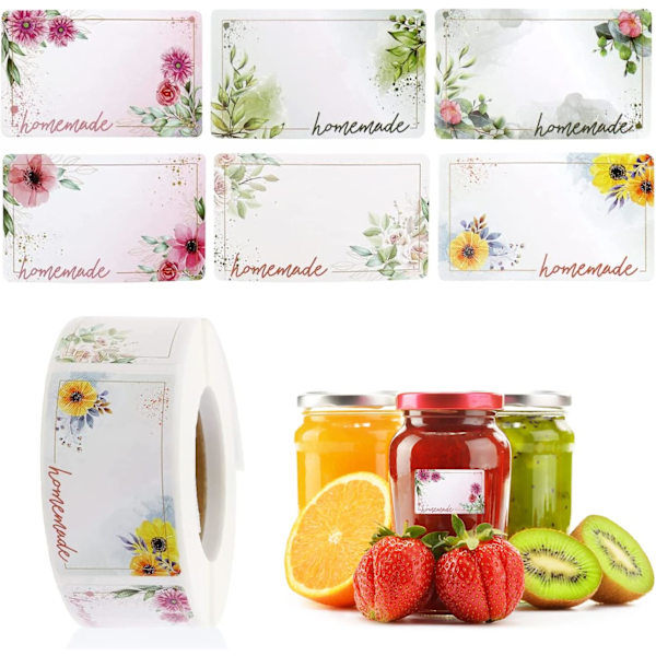 500 pcs jam labels, rectangular floral self-adhesive labels