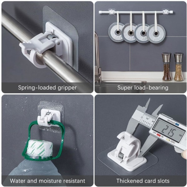 Selvklæbende gardinstangbeslag, selvklæbende gardinkroge, 4 stk. gennemsigtige gardinstangsholdere gardinstangbeslag gardin