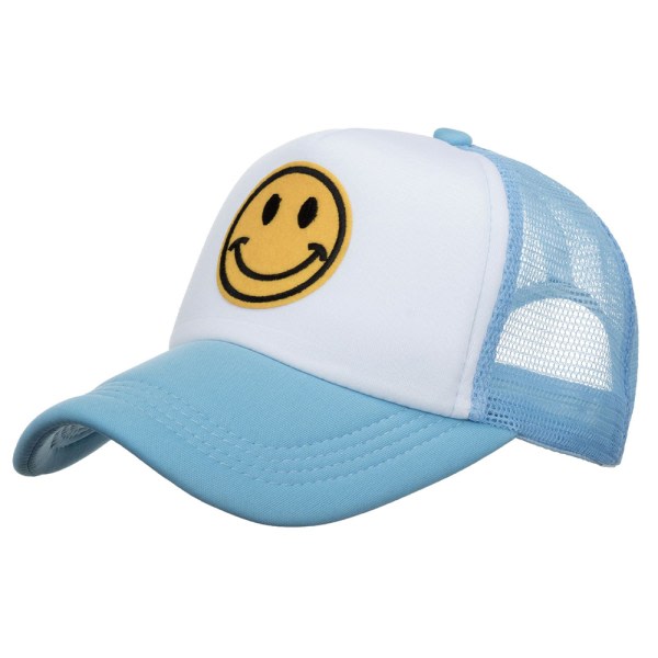 Miehet Naiset Smile Face Mesh Baseball cap Säädettävä Snapback Sport Peaked Sun Hat Sininen Valkoinen Blue White