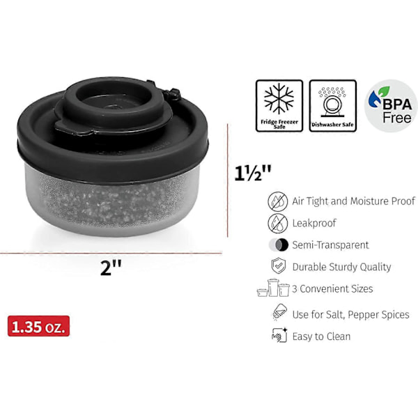 WARE Små Salt- og Peberbøsser til Rejser, Camping og Take-Away - Låsbare - 40g, Pakke med 2 Små sorte black Small