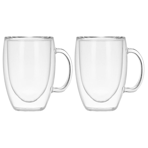 2 st Glas Kopp Dubbla Lager Återanvändbar Transparent Söt Dryck Kaffemugg för Hushåll 450ML