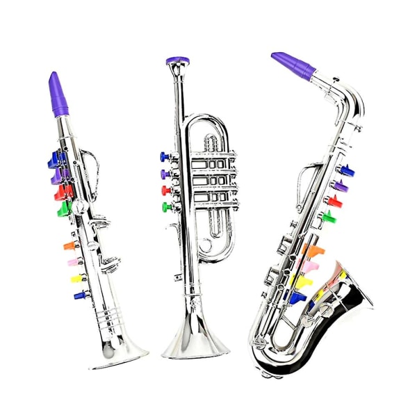 3 st barnmusikinstrument Leksaksklarinett, saxofontrumpet, blås- och mässingsmusikinstrumentkombination för småbarnslek