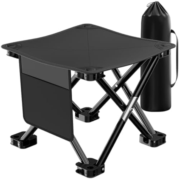 Sammenklappelig skammel, sammenklappelig skammel, bærbar skammel, mini sammenklappelig stol, sammenklappelig skammel til vandreture, havearbejde All Black With Side Pockets