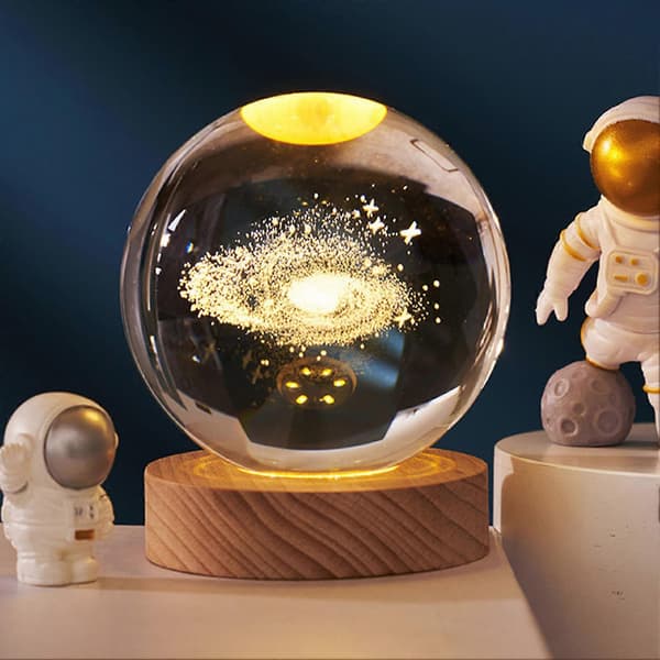 3D Planeter Krystallkule Gravert Miniatyrmodell Nattlys Hjemmekontor Dekor 6cm Moon