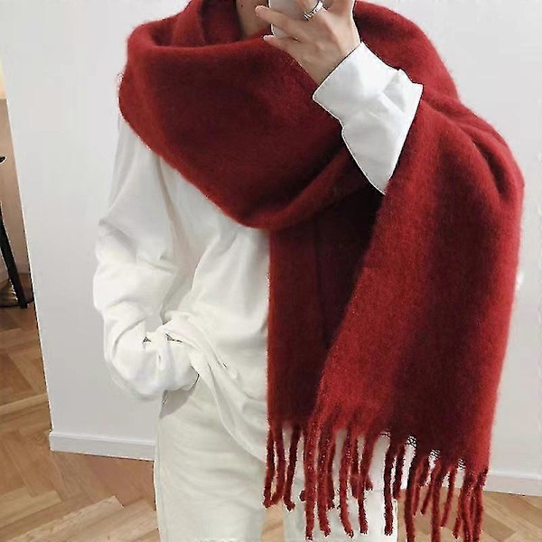Tykt blødt glutinøst mohair tørklæde nyt klein blåt tørklæde dame sjal varmt tørklæde Dark purplish red
