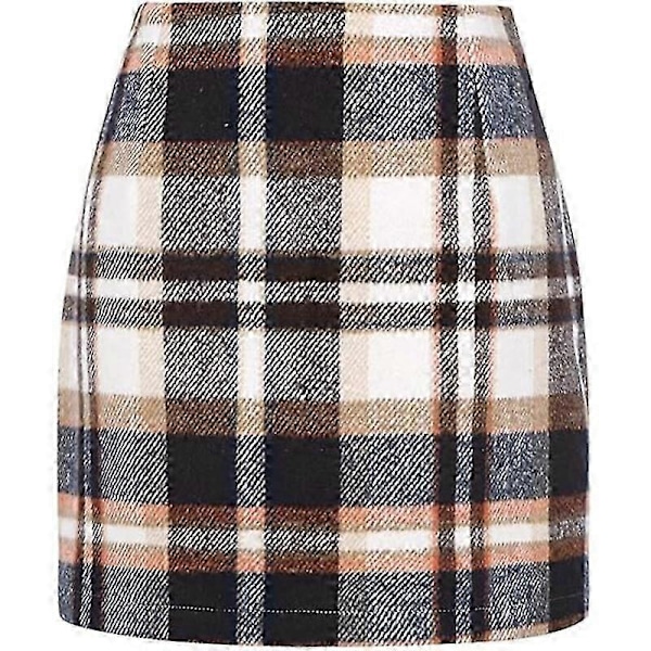 NY Dam Hög Midja Rutig Kjol, Bodycon Pennkjol Mini Kjolar i Ull Dark khaki 2XL