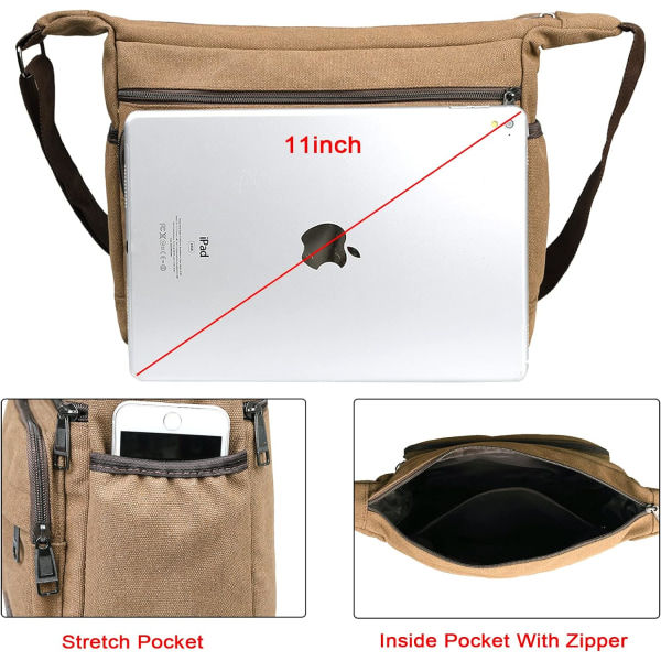 Vattentät budväska axelväska 13 tum multi canvas crossbody väska för män casual lätt utomhus fiskeväska camping Coffee