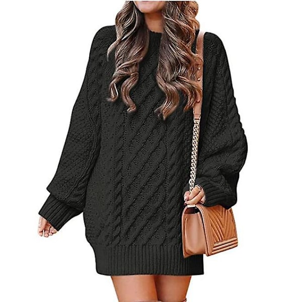 Dame Langærmet Strikket Sweater Kjole black S