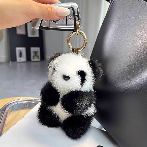 Mjuk och fluffig pandadocka nyckelring plysch nyckelring dam handväska bilnyckelhållare väska plånbok prydnader hänge leksak för flicka present