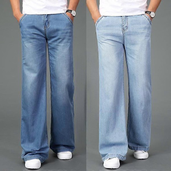Nye tynde sommerjeans med svaj i benene til mænd, højtaljede lange flare jeans til mænd Jeans Hommes Bell Bottom Jeans til mænd dark blue 32