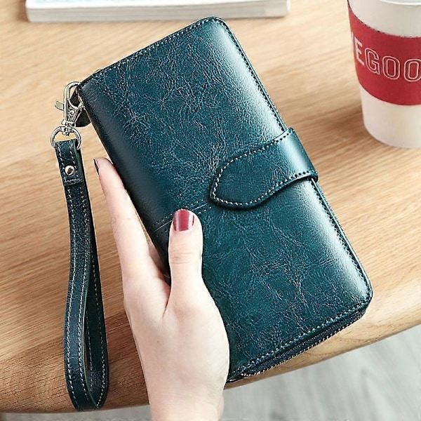BANYANU BYN-8133 Retro Dame Lang Lommebok Vosket Ku-skinn Stor Kapasitet Veske Multicolor Style A