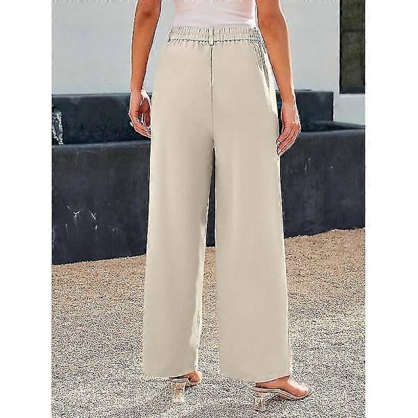 Bukser med brede ben til damer, højtaljede business casual bukser Beige M