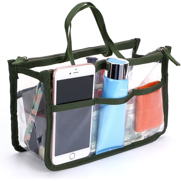 Transparent PVC-insats Handväskeorganisatör 8 Fack Resa Makeup Toiletry Wash Bag Kosmetisk Fickväskeorganisatör Insats för Flickor Kvinnor med Dragkedja