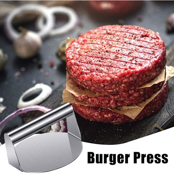 Burgerpress i rostfritt stål, hamburgerpress, smashburgerpress, baconpress, smashburgerkit, burgerpress i gjutjärn