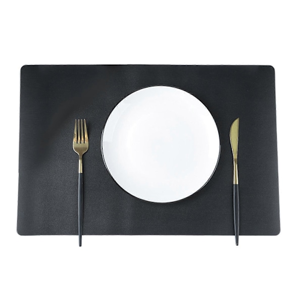 Faux Läder Underlägg Värmebeständiga Halksäkra Bordstabletter Fläcktåliga Återanvändbara Rektangulära Design Underlägg för Hemkök Dekoration Matbord Black