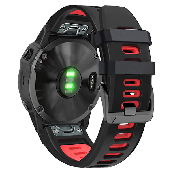 26mm klokkearmbånd for Garmin Tactix 7 Pro / Fenix 7x / 6x Pro / 5x Plus, glatt silikon dobbelt-farget håndleddsreim Black Red