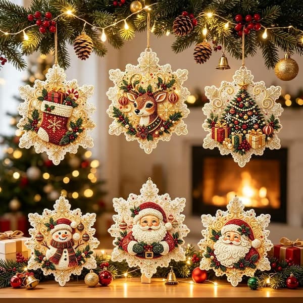 6-delt juledekorasjonssett for voksne med perle- og diamantkunst for DIY