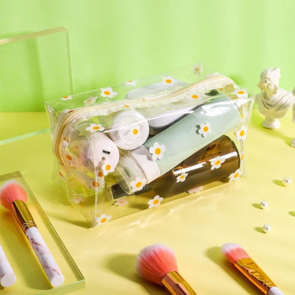 2 stk. gennemsigtig blyantpose stor pennepose brevpapirpose kosmetik makeuppung, gennemsigtig Hyuna Daisy Floret mønsterpose, PVC gennemsigtig kosmetikpung