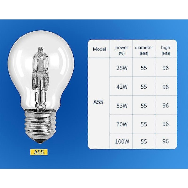 4 stk. A55 halogen energibesparende pære gammeldags pære halogen wolfram øjenbeskyttelse opvarmning avlslampe fuldt spektrum dæmpbar E27 skrue E27 100W