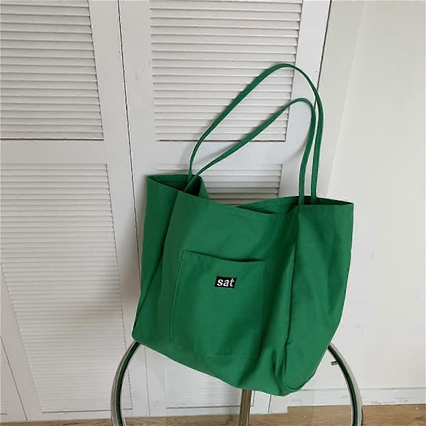 Grön Väska Mode Koreansk Damväska En Axel Stor Kapacitet Modetryck Shoppingväska Canvas Tote Väska