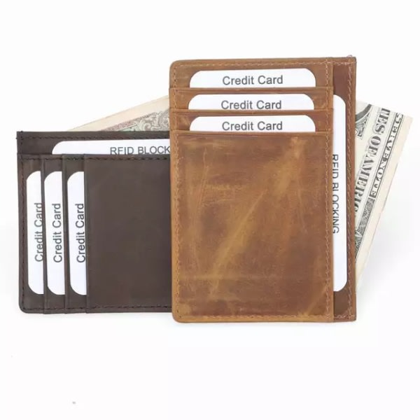 RFID Card Holder Wallet with Banknote Compartment - Genuine leather smells quality