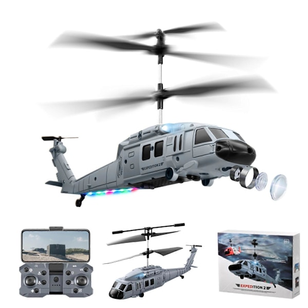 Fjärrstyrd Helikopter med Hinderundvikande och 1080P Dubbel Kamera, 2.4GHz 3.5CH RC Helikopter med LED-lampor, OneKey Start och Landning, Höjdhållning, Gray