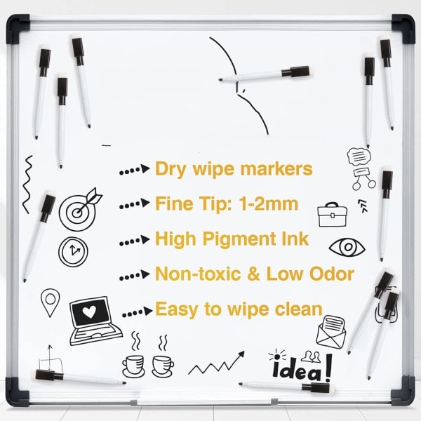 Små whiteboard-penne, 10 stk sorte whiteboard-penne med viskelæder, fine whiteboard-penne