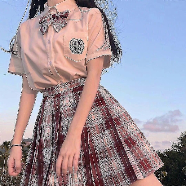 Jk Uniform Komplett Set Broderad Skjorta Plisserad Kjol M Goldfish Girl