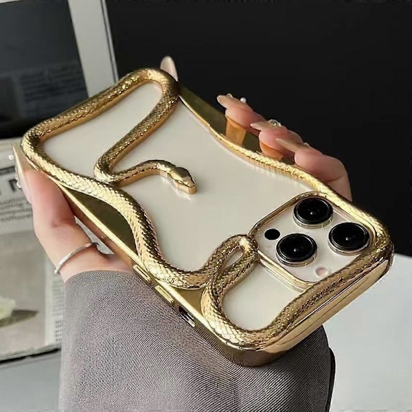 iPhone 16 Pro -puskurikotelo, 3D-käärmekuvioinen ontto TPU-puhelinkuori - Galvanoidulla kullalla Multicolor Electroplated Gold