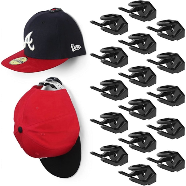 Liimattavat hattukoukut seinälle, vahva hattujen ripustin minimalistinen hattuteline, hattukoukut baseball-lippiksille, hatunpidike järjestäjä toimistoon, makuuhuoneeseen 16pcs black