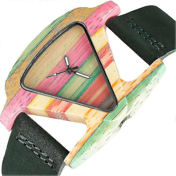 Unikt Trekant Kvinders Træur Kreativ Farverig Dame Grøn/ Rød Ægte Læder Armbåndsur Elegant Kvinders Ure Top Gave Multicolor