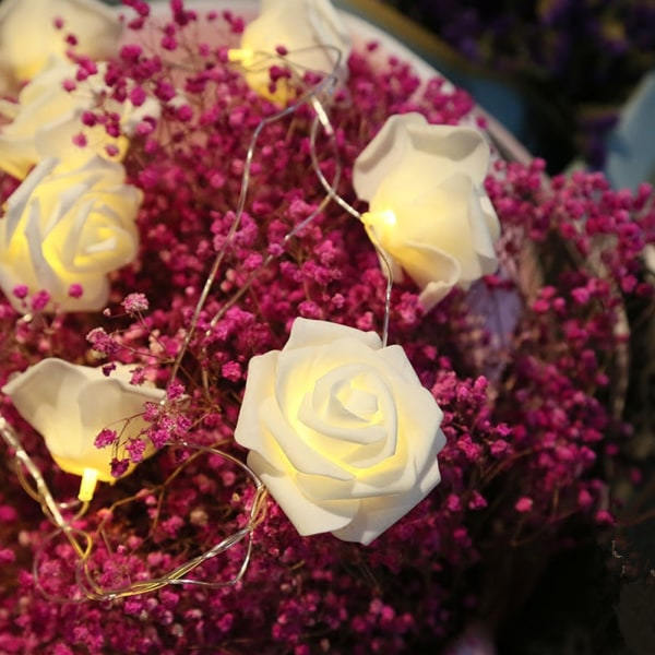 20 LED-lampor USB konstgjorda blomstersträngar rosfe-lampor för alla hjärtans dag bröllopsdekoration varmvit
