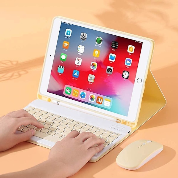 Ipad Mini 4/5 Tastatur Etui Med Mus, 7.9 Tommer Generation Etui Med Aftageligt Trådløst Bluetooth Tastatur Blyantholder Læder Smart Cover Gul