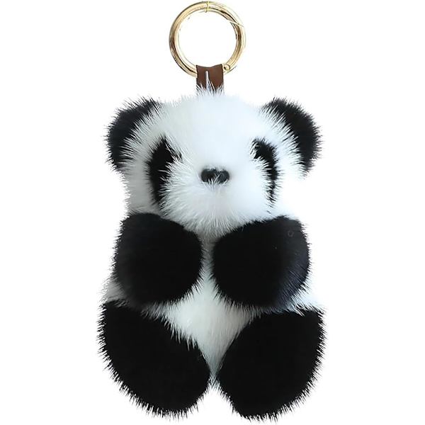 Mjuk och fluffig pandadocka nyckelring plysch nyckelring dam handväska bilnyckelhållare väska plånbok prydnader hänge leksak för flicka present