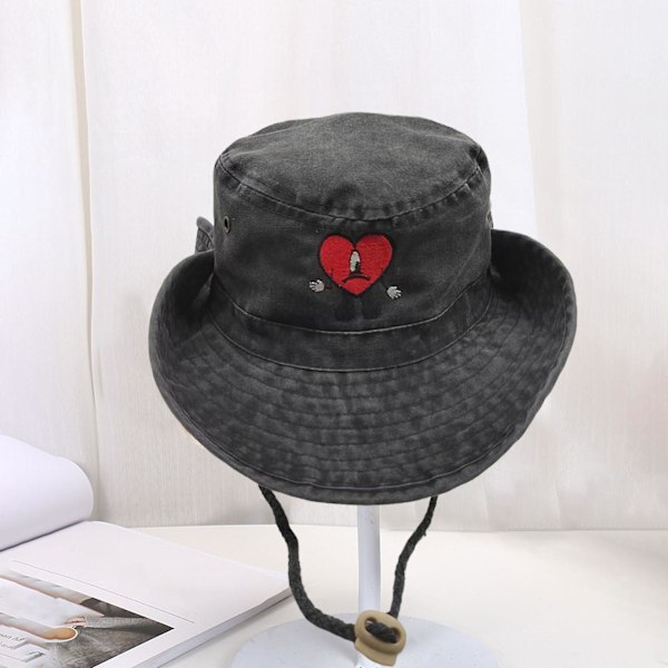 Spandau Hat Un Verano Sin Ti Bad Bunny Kærlighedshjerte Broderi Vindtæt Reb Foldbar Solbeskyttelse Åndbar Mænd Kvinder Sommer Fiskerhat Navy Blue