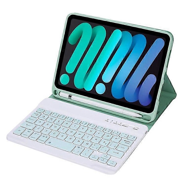 C06B Kompatibelt för iPad mini 6 (2021) Anti-Repskyddande Fodral med Bluetooth-Tangentbord Stötsäkert Ställ Läderfodral med Pe LightGreen