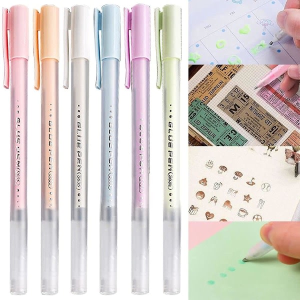 6 kpl itseliimautuvia liimakyniä, scrapbook-pikakuivuva liimakyna, askarteluliimakyna, nestemäinen liimakyna, värikäs pikakuivuva