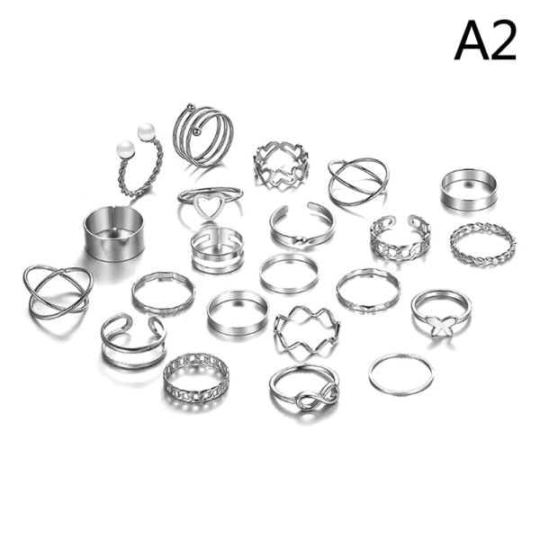 22 stk. Vintage Hjerte Sommerfugl Ringe Sæt til Kvinder Silver